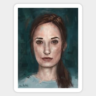 Painting of a Young Woman with an Intense Look in the Eyes Sticker